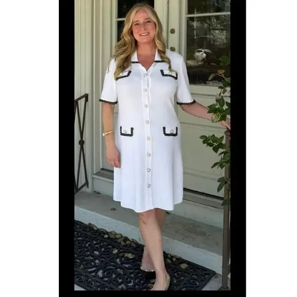 ALEXIA ADMOR White Colorblock Contrast Trim Pearly Buttons Odette Dress sz XL - Picture 16 of 16